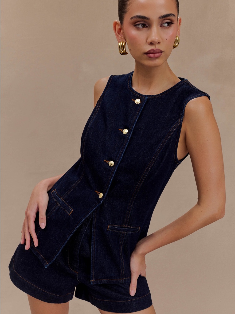 Meshki Abel Denim Button Up Top - Indigo Blue, XL